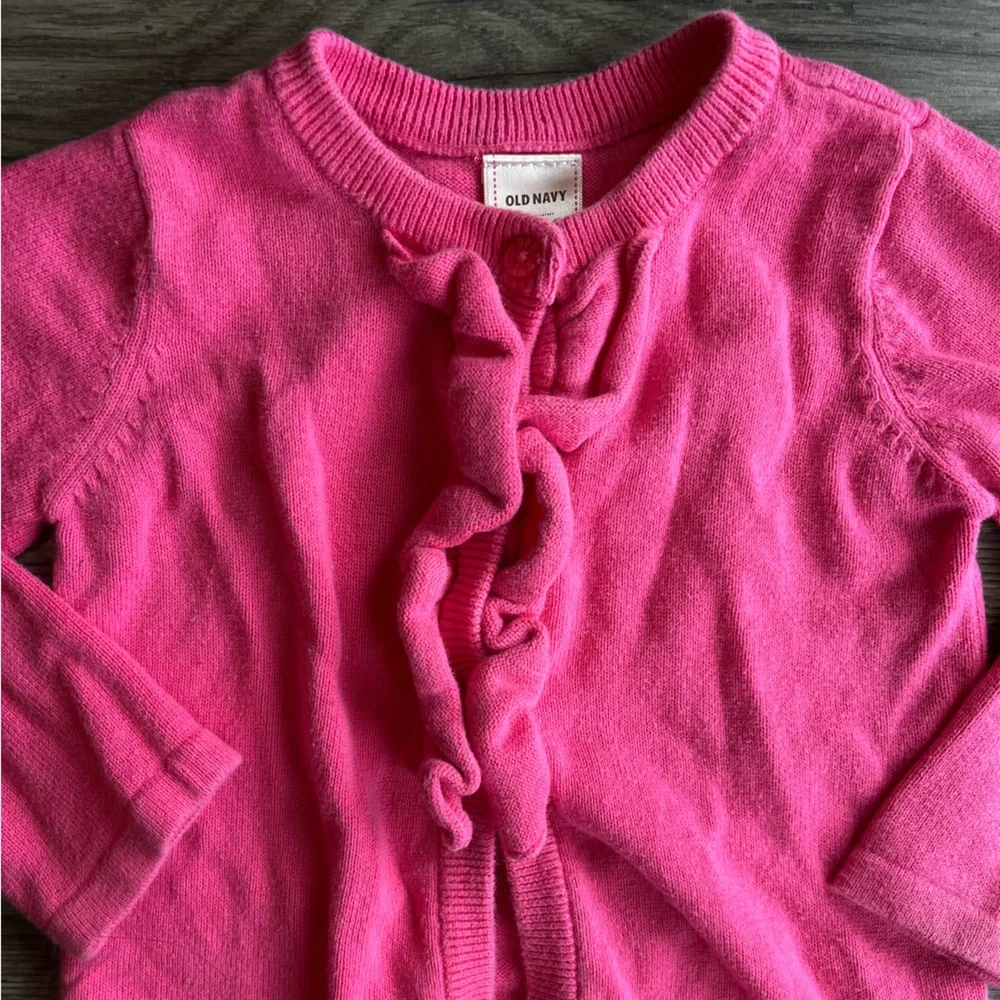 Old Navy Toddler Girl Long Sleeve Sweater Cardigan Ruffle Hot Pink 12-18 Month